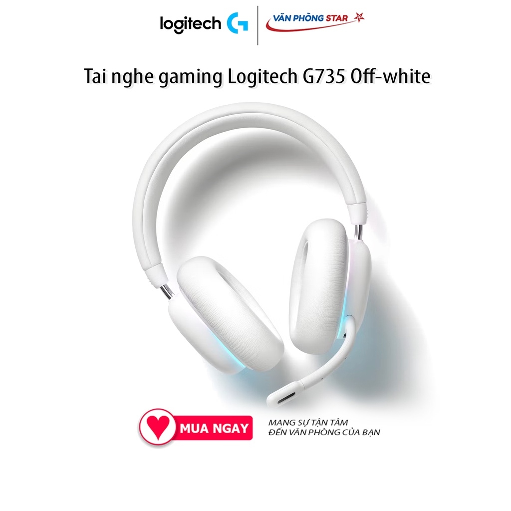 Tai nghe gaming không dây Logitech G735 Off-white kết nối Bluetooth, LED RGB, kích thước driver 40 mm