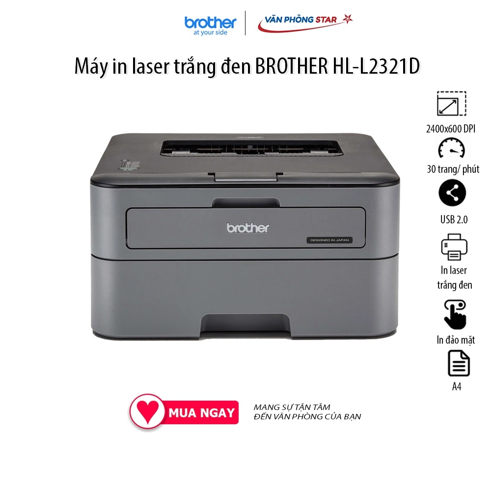 Máy in hai mặt trắng đen BROTHER HL-L2321D, độ phân giải 2400x600, tốc độ in 30 trang/ phút