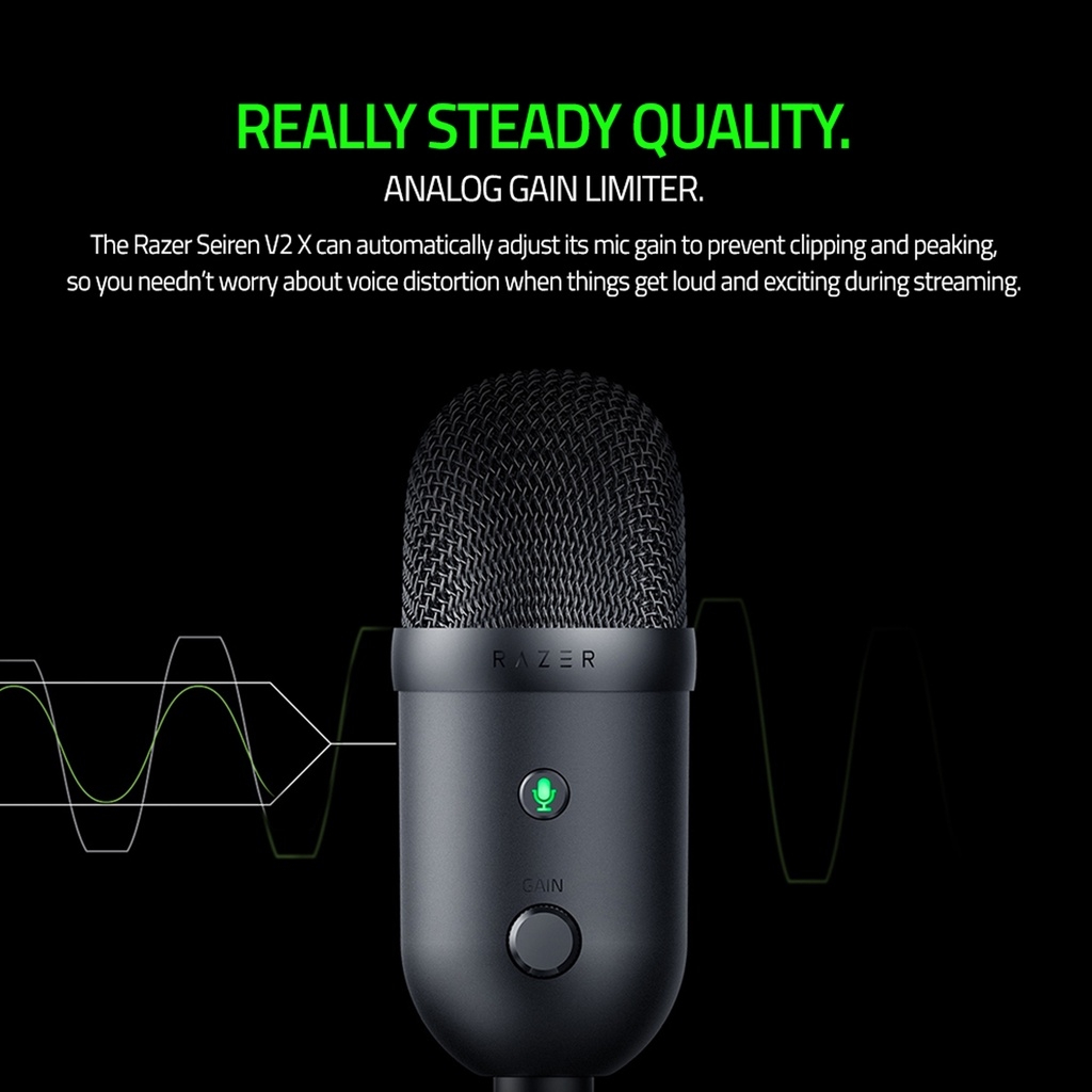 Micro thu âm RAZER Seiren V2 X - USB Microphone - RZ19-04050100-R3M1, giảm tiếng ồn, độ nhạy cao, USB A, C, giắc 3.5mm
