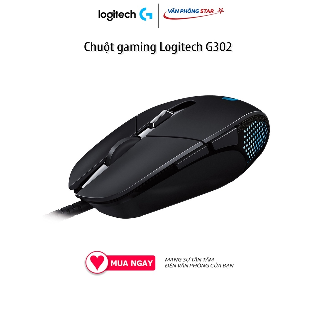 Chuột gaming Logitech G302 kết nối USB 2.0, độ phân giải (CPI/DPI) 4000DPI, dạng cảm biến Optical, phản hồi 1ms