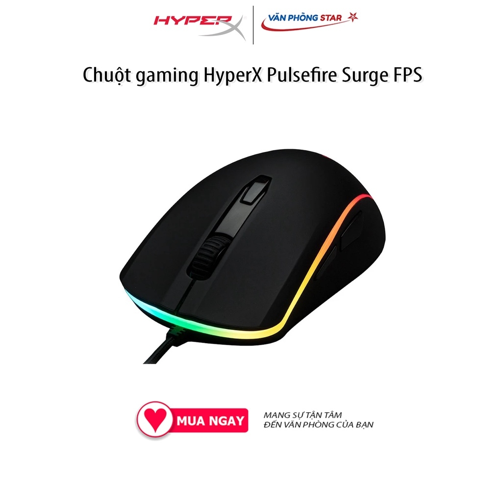 Chuột gaming HyperX Pulsefire Surge FPS, độ nhạy DPI 16.000, Đèn LED RGB, Dạng cảm biến Optical, Switch Omron