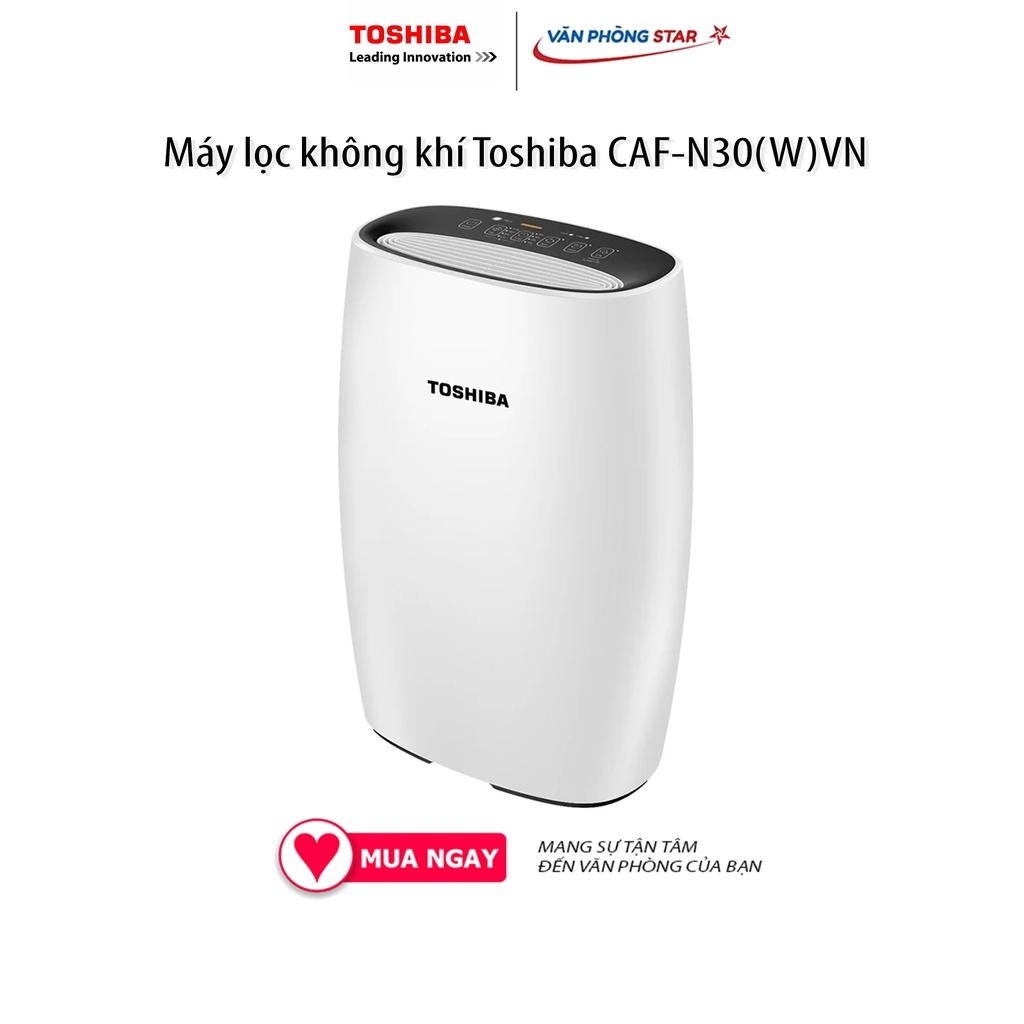 Máy lọc không khí Toshiba CAF-N30(W)VN lọc bụi mịn PM 2.5 lên đến 95% và 99.9% vi khuẩn. Diện tích phù hợp Từ 21 - 36 m2