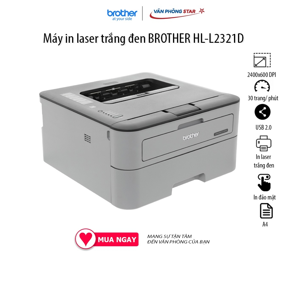 Máy in hai mặt trắng đen BROTHER HL-L2321D, độ phân giải 2400x600, tốc độ in 30 trang/ phút