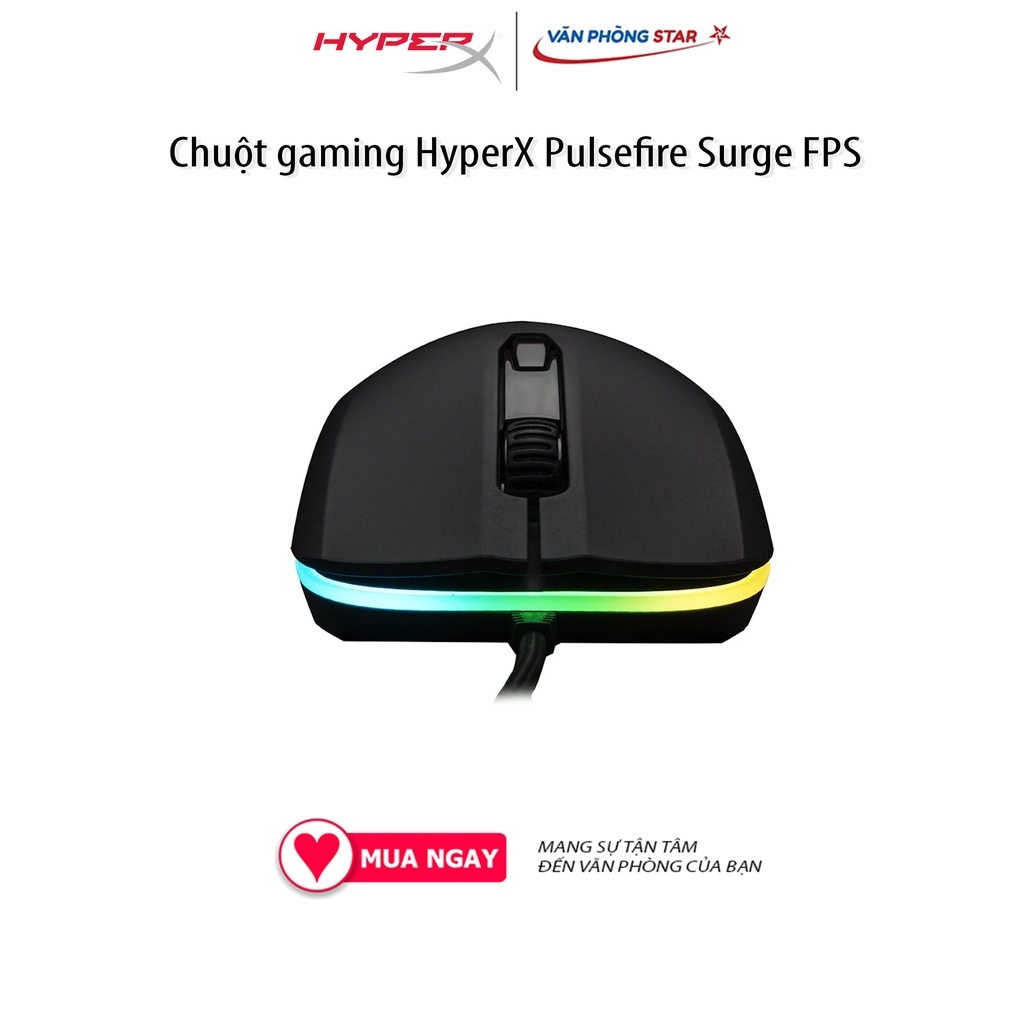 Chuột gaming HyperX Pulsefire Surge FPS, độ nhạy DPI 16.000, Đèn LED RGB, Dạng cảm biến Optical, Switch Omron