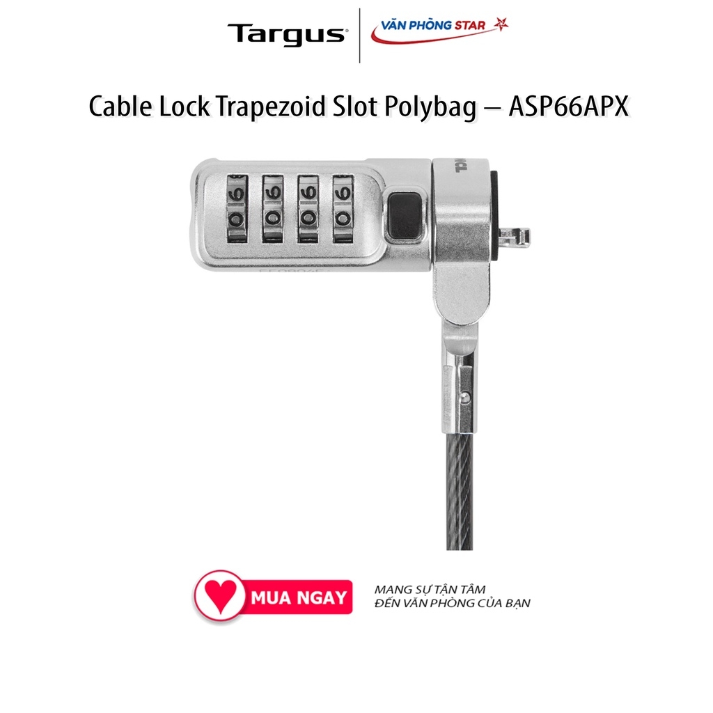Khóa Laptop TARGUS DEFCON Resettable TrapEZoid Combo Cable Lock Trapezoid Slot Polybag – ASP66APX