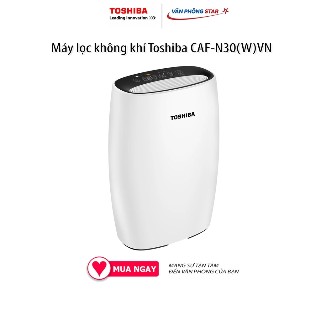 Máy lọc không khí Toshiba CAF-N30(W)VN lọc bụi mịn PM 2.5 lên đến 95% và 99.9% vi khuẩn. Diện tích phù hợp Từ 21 - 36 m2