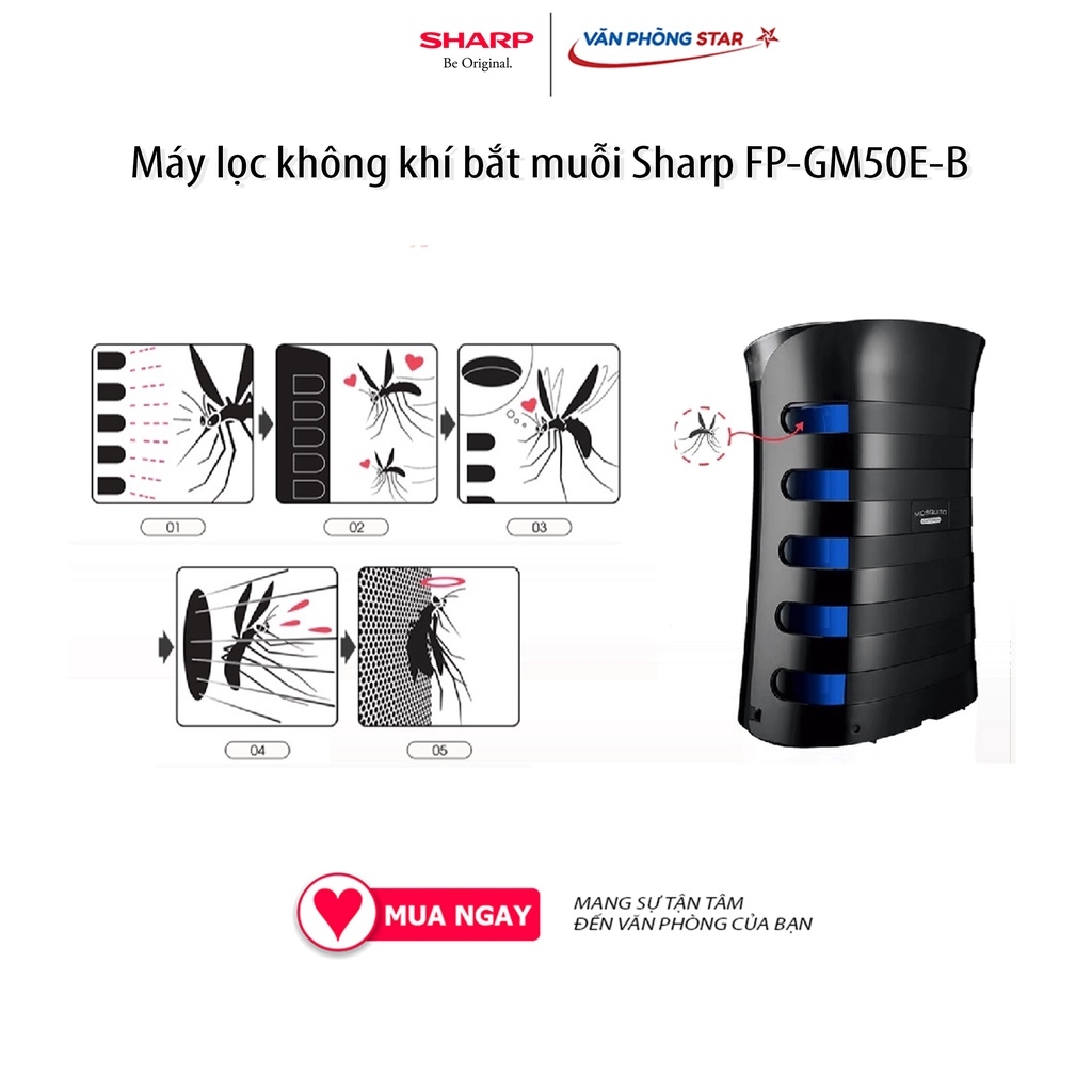 Máy lọc không khí bắt muỗi Sharp FP-GM50E-B Lọc 99.97% bụi mịn PM 2.5, Inverter tiết kiệm điện, phòng từ 35 - 40m2