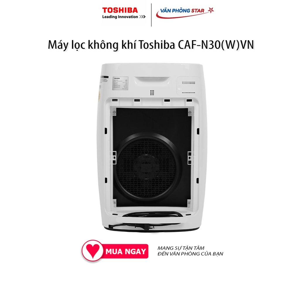 Máy lọc không khí Toshiba CAF-N30(W)VN lọc bụi mịn PM 2.5 lên đến 95% và 99.9% vi khuẩn. Diện tích phù hợp Từ 21 - 36 m2