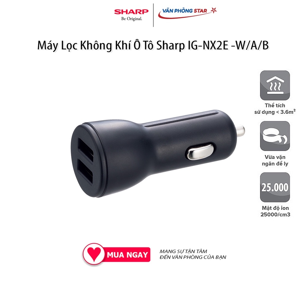 Máy lọc không khí, khử mùi ô tô Sharp IG-NX2E-A/B/W, lọc sạch mùi, vi khuẩn, 80% bụi PM10