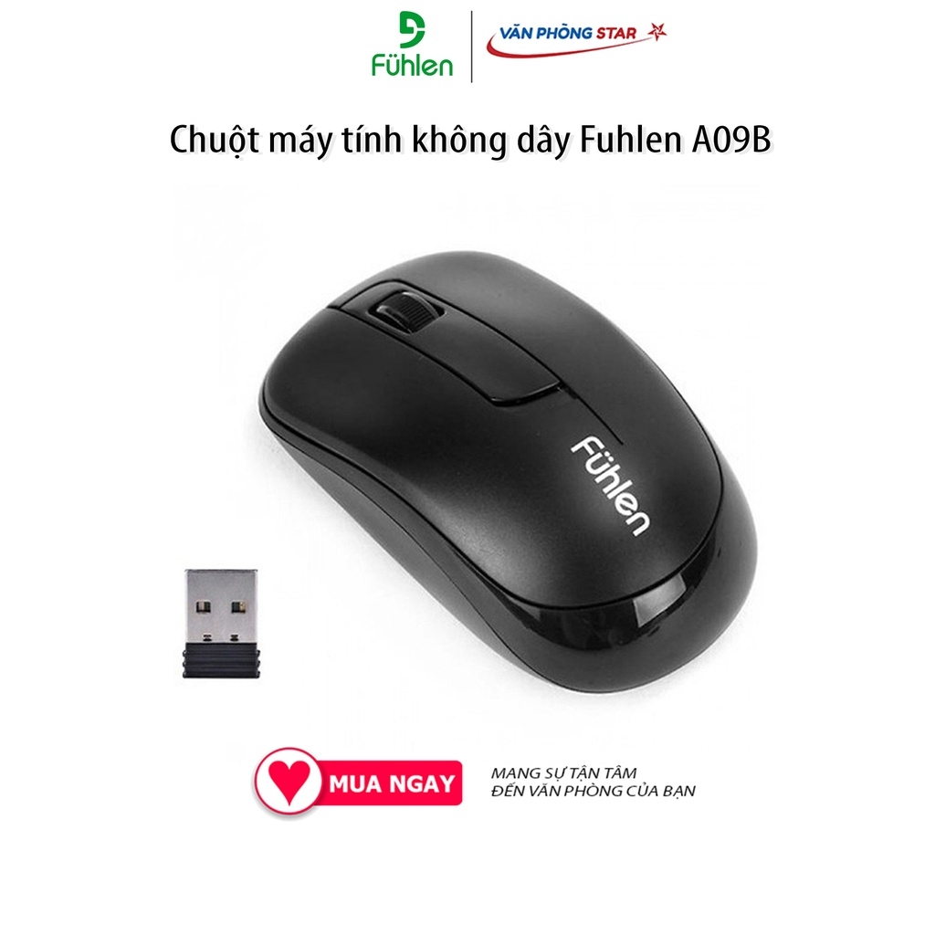 Chuột máy tính không dây Fuhlen A09B độ phân giải  1000 DPI, tương thích PC, latop có cổng USB