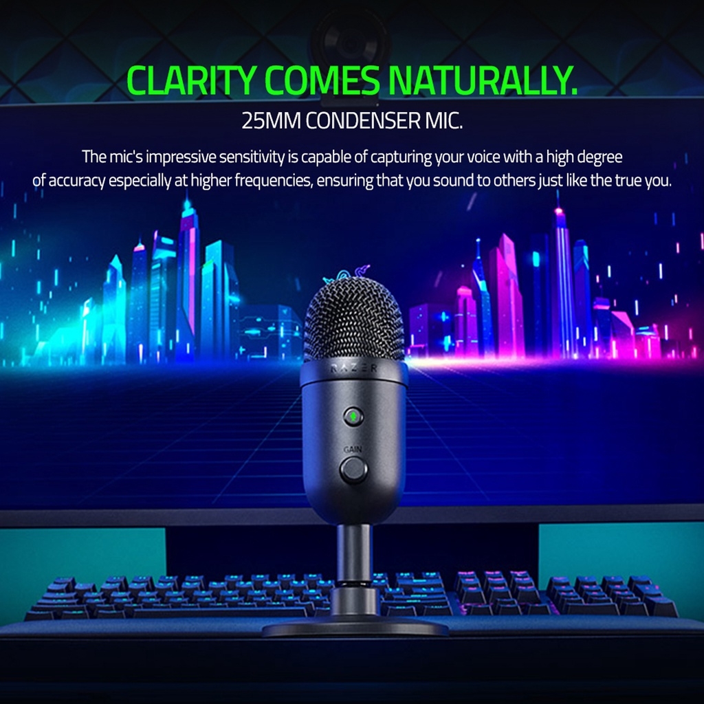 Micro thu âm RAZER Seiren V2 X - USB Microphone - RZ19-04050100-R3M1, giảm tiếng ồn, độ nhạy cao, USB A, C, giắc 3.5mm