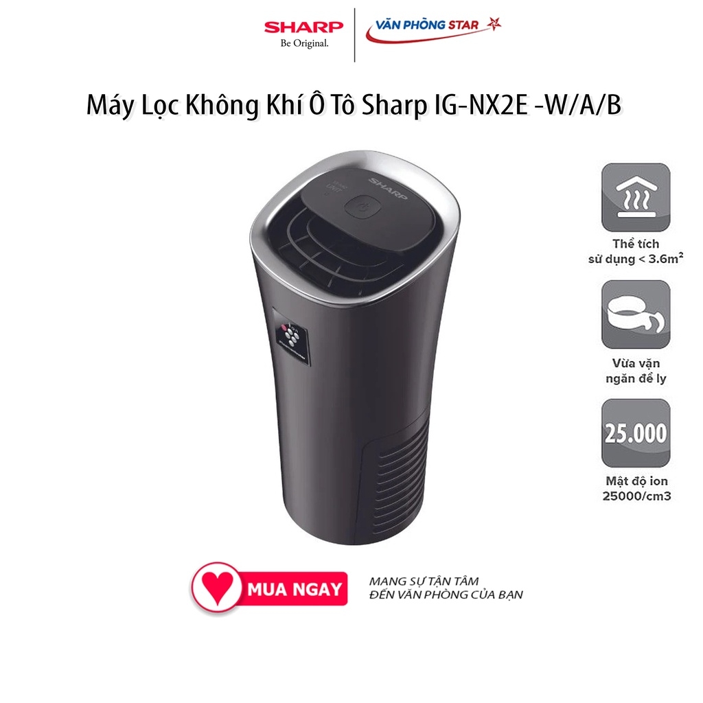 Máy lọc không khí, khử mùi ô tô Sharp IG-NX2E-A/B/W, lọc sạch mùi, vi khuẩn, 80% bụi PM10