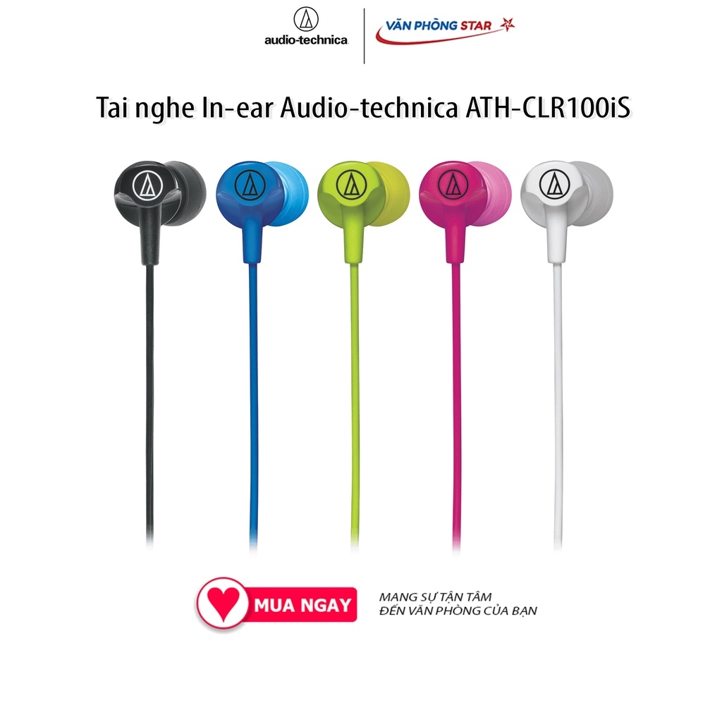 Tai nghe In-ear Audio-technica ATH-CLR100iS. Kết nối 3.5 mm âm thanh sống động dây silicon chống rối