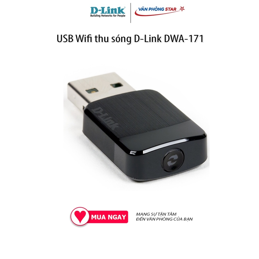 USB Wifi thu sóng D-Link DWA-171 Card mạng Wireless USB chuẩn AC600 - Dual Band (N 150Mbps & AC 433Mbps) - 2 băng tần 2.