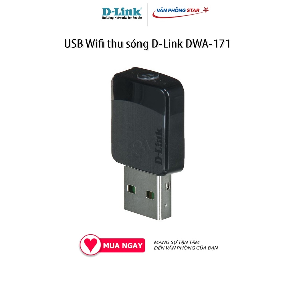 USB Wifi thu sóng D-Link DWA-171 Card mạng Wireless USB chuẩn AC600 - Dual Band (N 150Mbps & AC 433Mbps) - 2 băng tần 2.