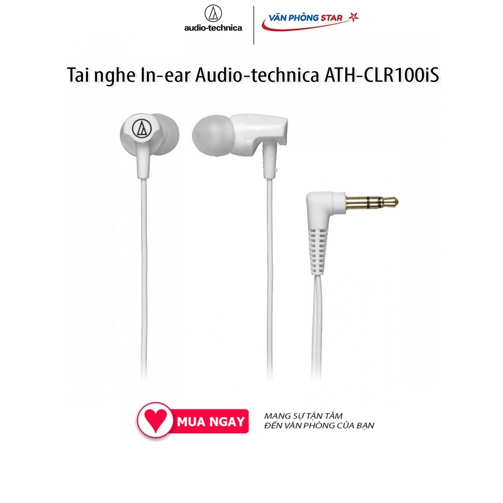 Tai nghe In-ear Audio-technica ATH-CLR100iS. Kết nối 3.5 mm âm thanh sống động dây silicon chống rối