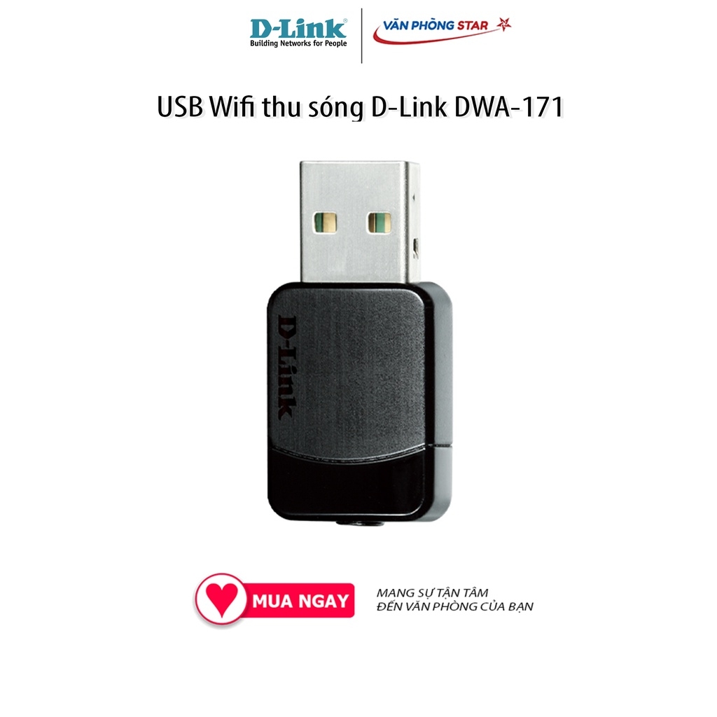 USB Wifi thu sóng D-Link DWA-171 Card mạng Wireless USB chuẩn AC600 - Dual Band (N 150Mbps & AC 433Mbps) - 2 băng tần 2.