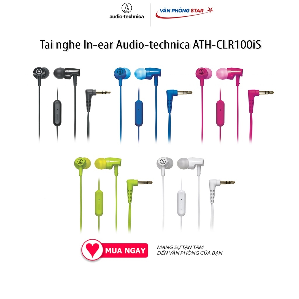 Tai nghe In-ear Audio-technica ATH-CLR100iS. Kết nối 3.5 mm âm thanh sống động dây silicon chống rối