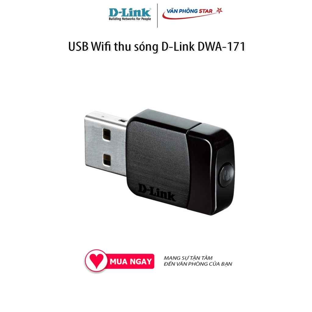 USB Wifi thu sóng D-Link DWA-171 Card mạng Wireless USB chuẩn AC600 - Dual Band (N 150Mbps & AC 433Mbps) - 2 băng tần 2.