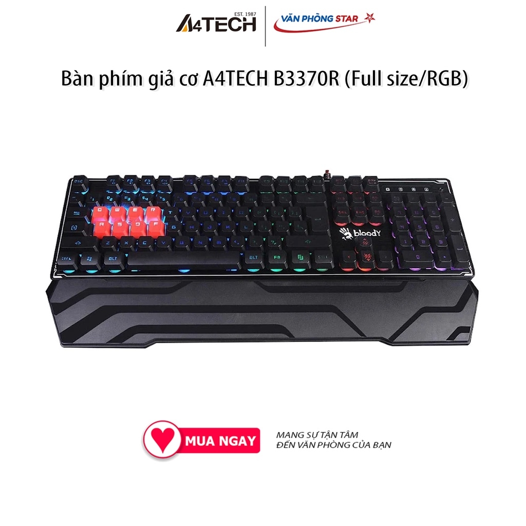 Bàn phím giả cơ A4TECH B3370R (Full size/RGB), Kết nối USB 2.0, Kích thước Full size,  tốc độ phản hồi chỉ có 0.2ms