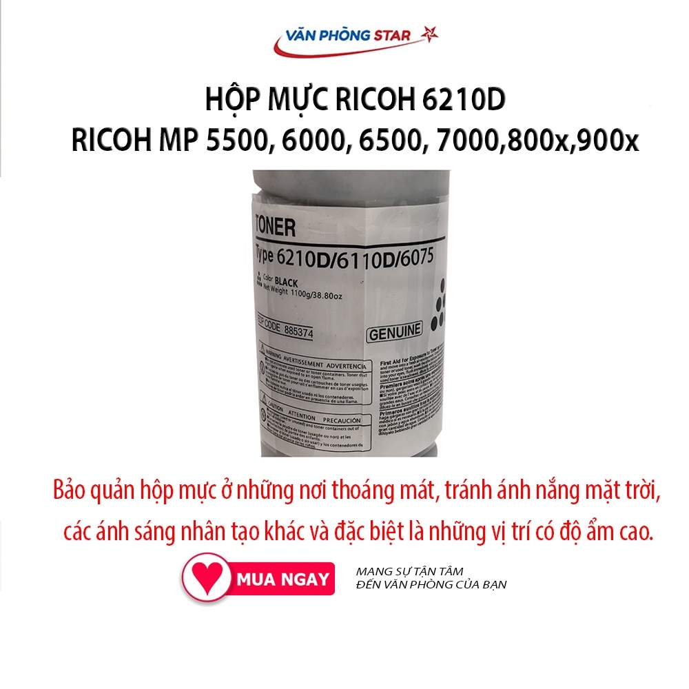 Hộp Mực Ricoh 6210D  dùng cho máy Ricoh MP RICOH MP 5500, 6000, 6500, 7000, 800x, 900x. Mực in máy photocopy 30000 bản