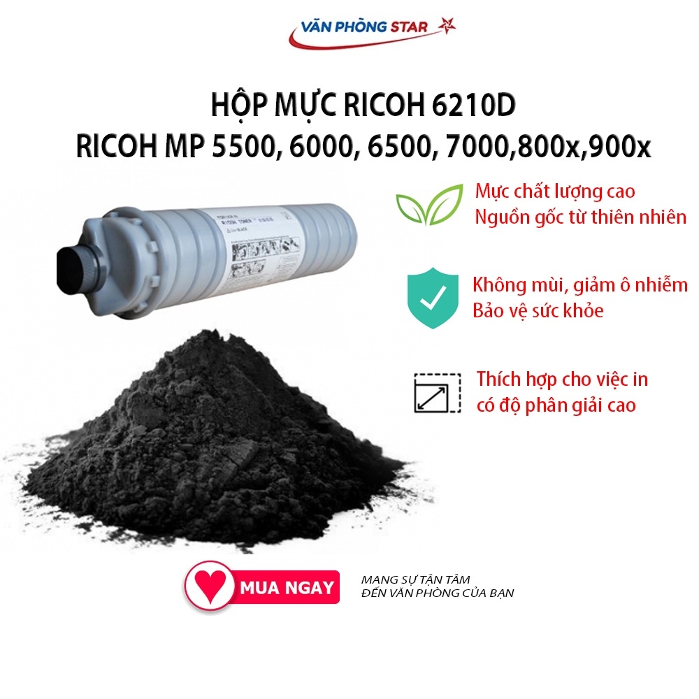 Hộp Mực Ricoh 6210D  dùng cho máy Ricoh MP RICOH MP 5500, 6000, 6500, 7000, 800x, 900x. Mực in máy photocopy 30000 bản