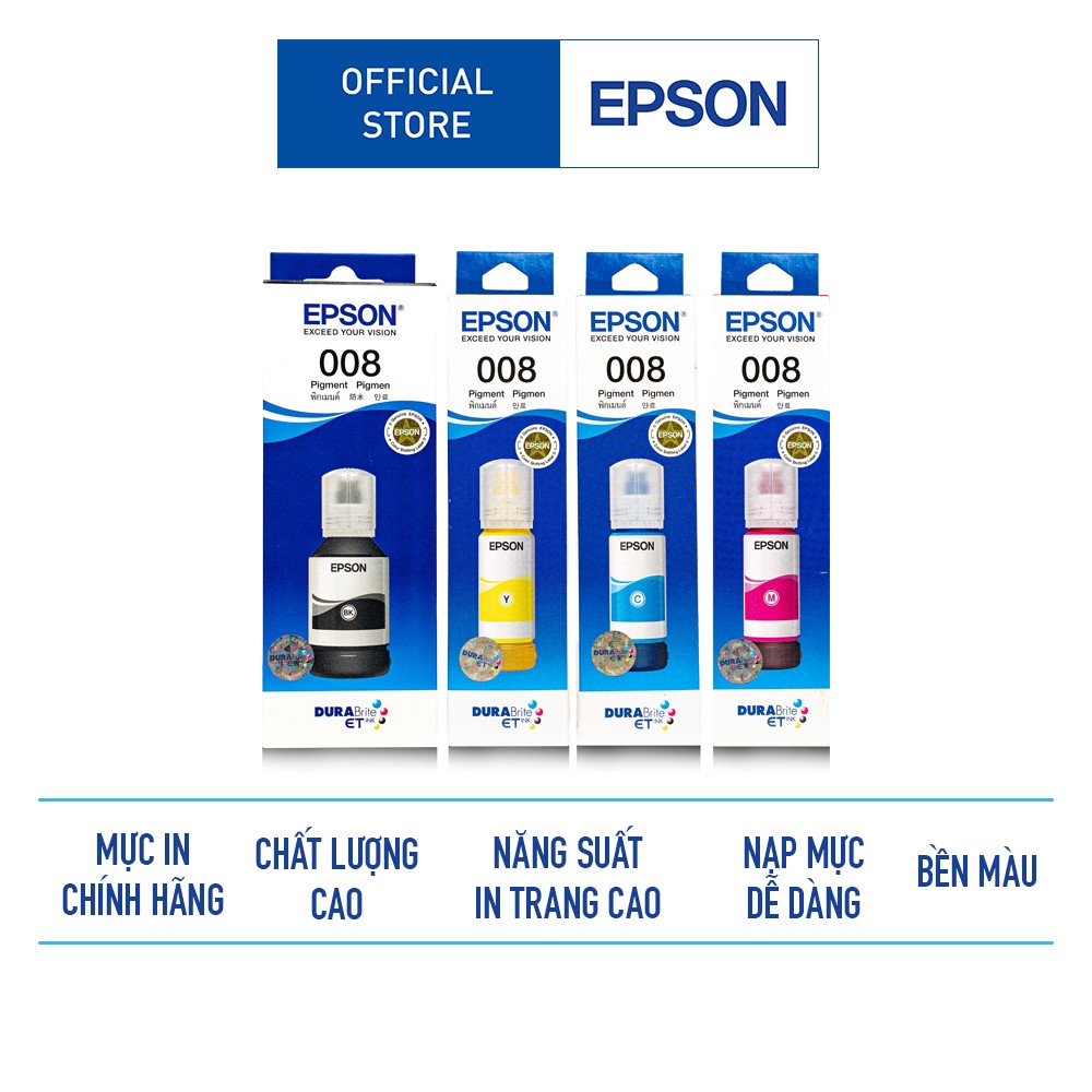 Mực in Epson 008 Chính hãng Dùng Cho Máy L6460, L6490, L6570, L6580, L15150, L15160 Màu In Sắc Nét
