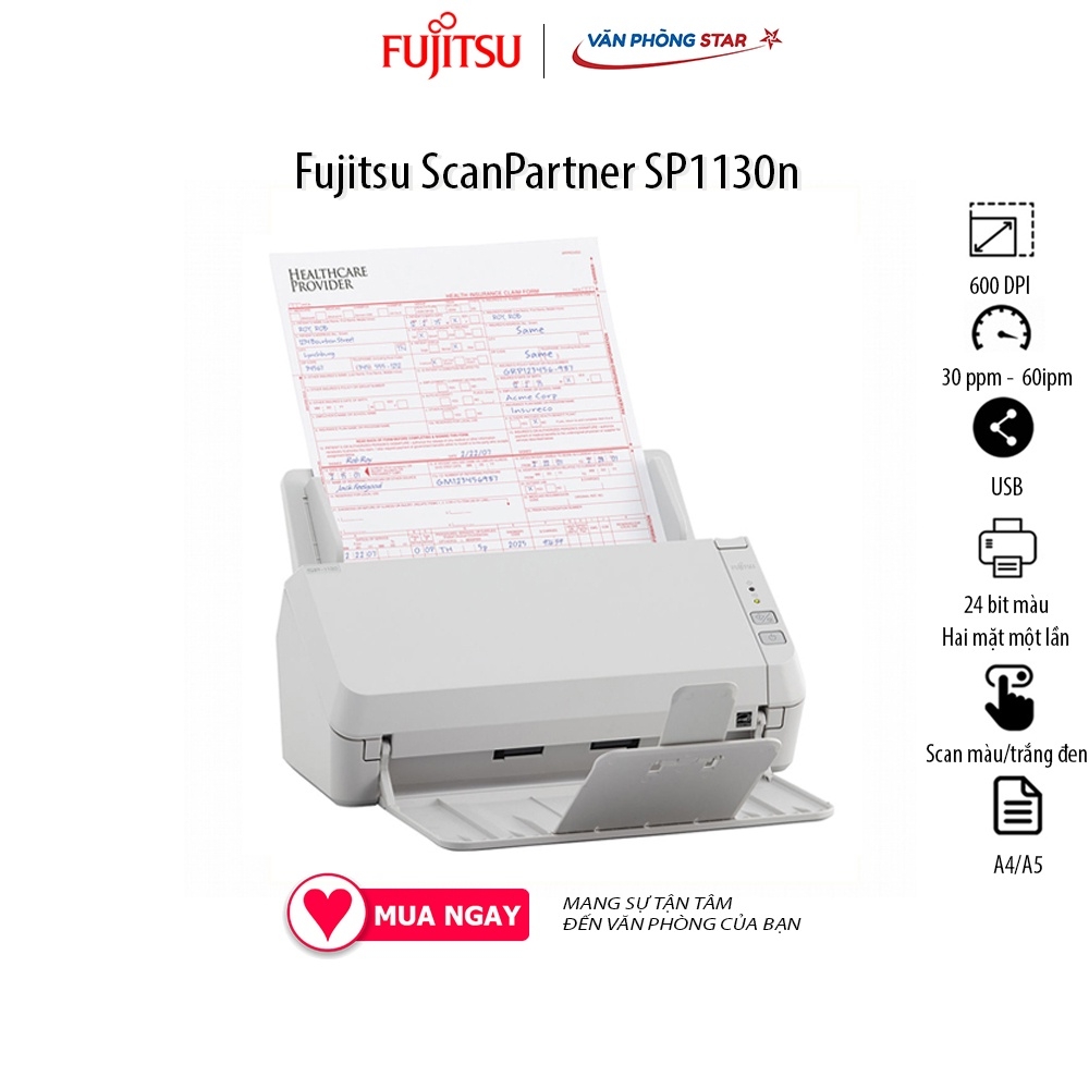 Máy Scan Fujitsu SP-1130N quét hai mặt tự động, tốc độ đến 60 ảnh/phút