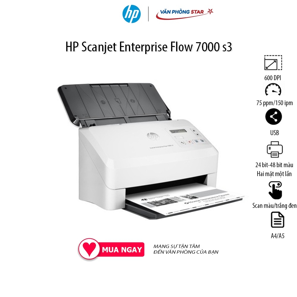 Máy quét HP Enterprise Flow 7000 S3, Tốc độ 75 ppm/150 ipm. Scan hai mặt