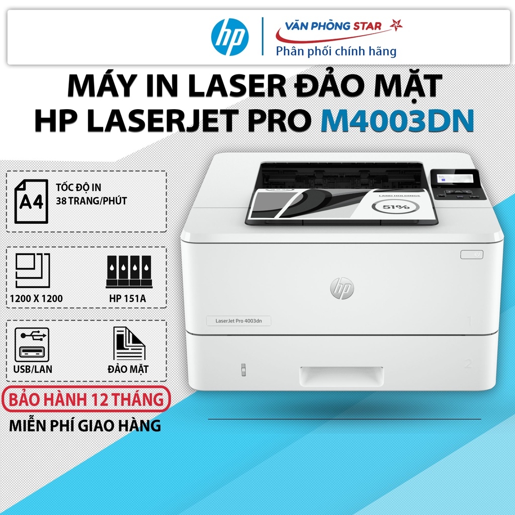 Máy in laser HP LaserJet Pro M4003DN. Máy in laser đảo mặt tự động. Bảo hành 1 đổi 1 - Vanphongstar