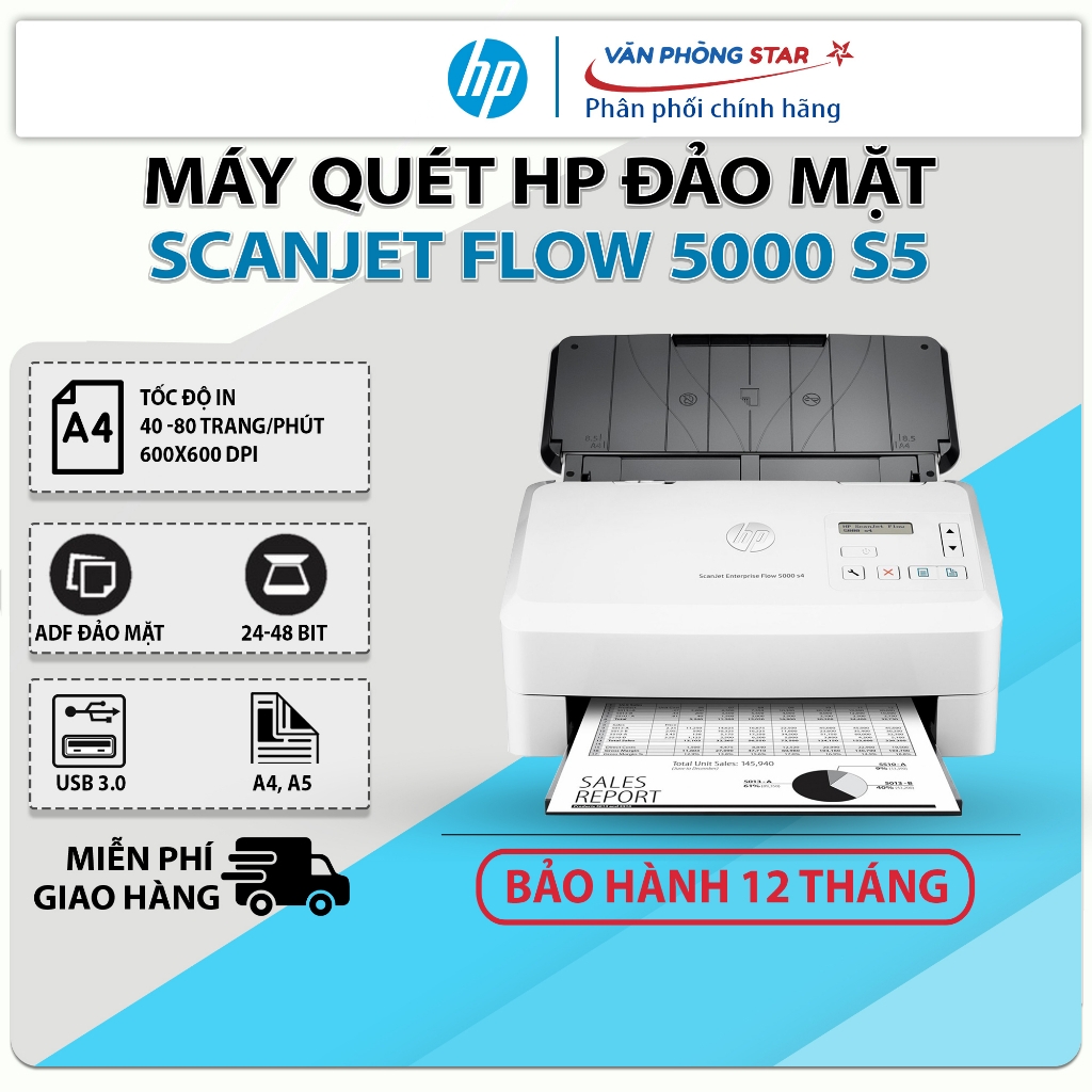 Máy quét HP ScanJet Enterprise Flow 5000 S5 (6FW09A). Máy scan đảo mặt tự động - CHÍNH HÃNG HP MỚI 100% - Vanphongstar