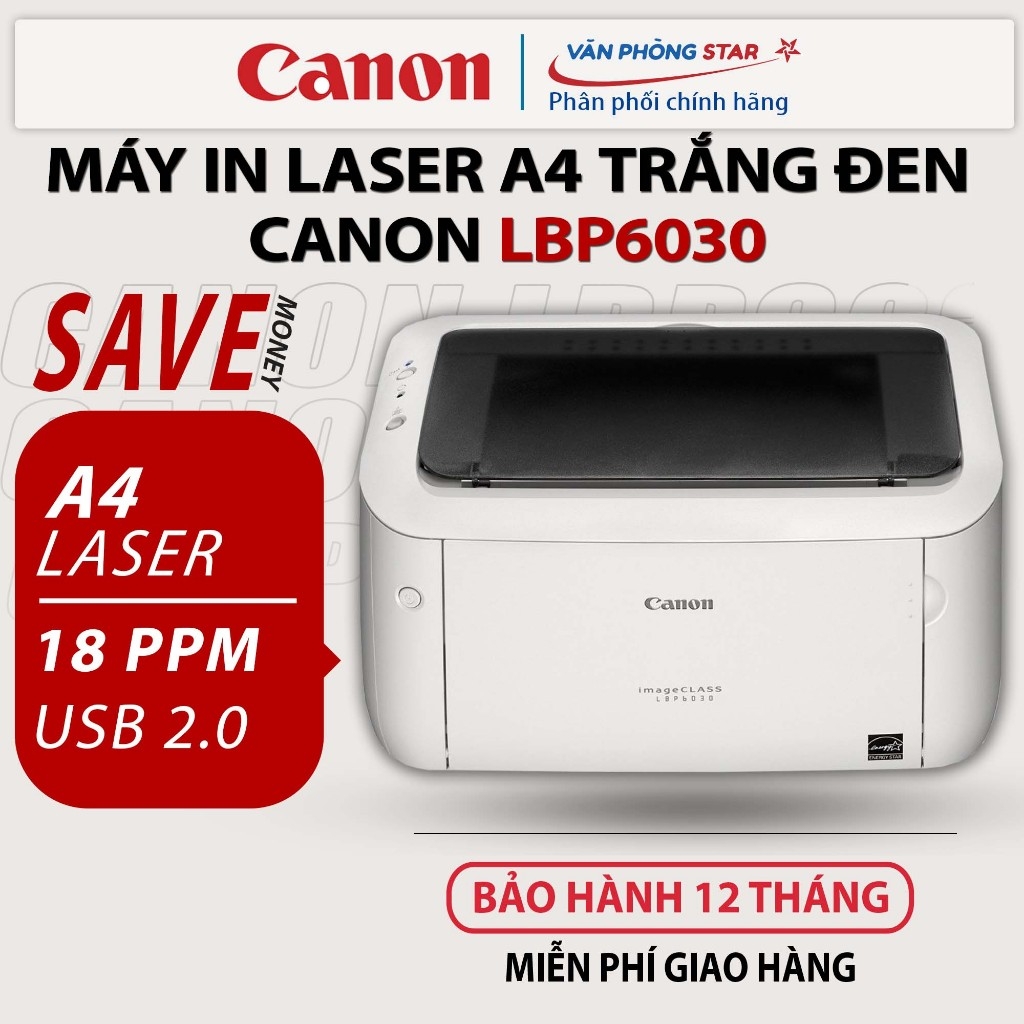Máy in Laser Canon LBP 6030 - Nhỏ gọn, In hóa đơn, In đơn hàng Online cho shop kinh doanh - Mới 100%