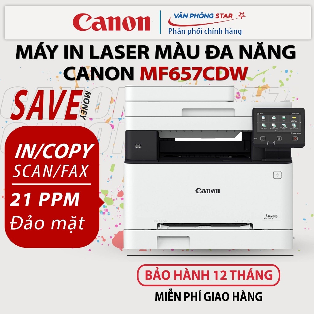 Máy in Laser màu Canon MF657CDW-NK đa chức năng. Máy in A4,scan,photo, in không dây 2 mặt