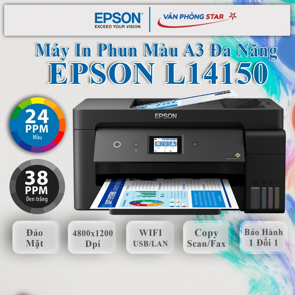 Máy in màu A3 đa chức năng Epson Ecotank L14150. Máy in đảo mặt, in ảnh cỡ lớn - CHÍNH HÃNG