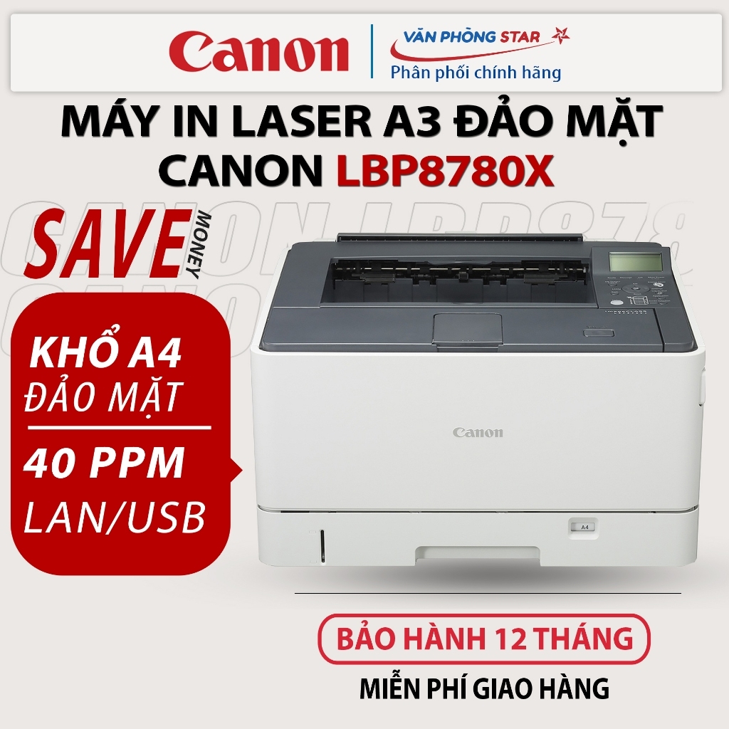 Máy in laser Canon LBP 8780X khổ A3 tốc độ cao. Máy in đảo mặt tự động chính hãng Canon Bảo hành 12 tháng.