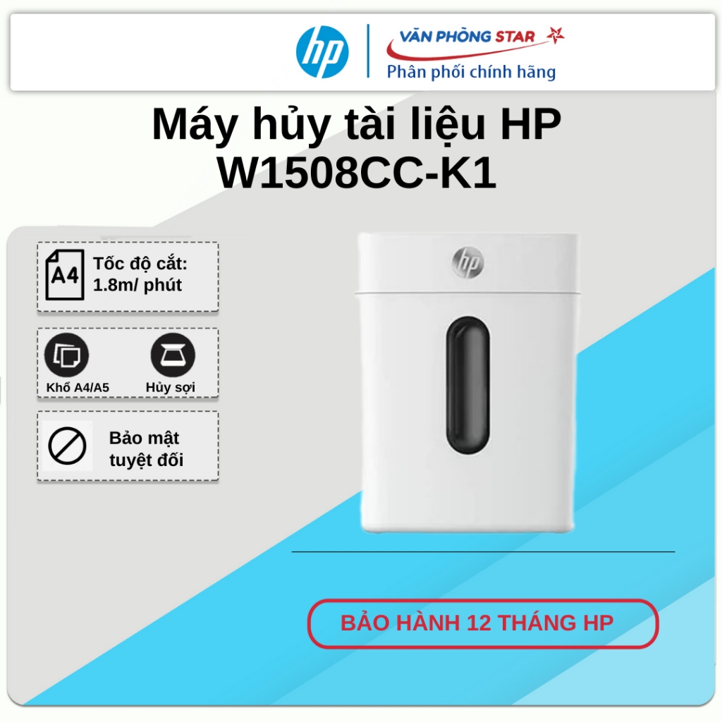 Máy hủy tài liệu HP W1508CC : Giấy / Ghim/ Thẻ tín dụng - Mới 100% - Chính hãng bảo hành 12 tháng