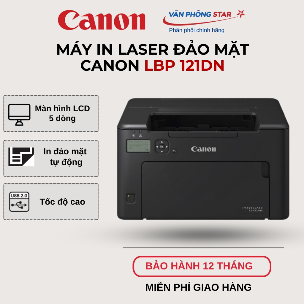 Máy in laser Canon LBP 121DN. Máy in đơn năng, đảo mặt tự động.Mới 100% bảo hành chính hãng 12 tháng
