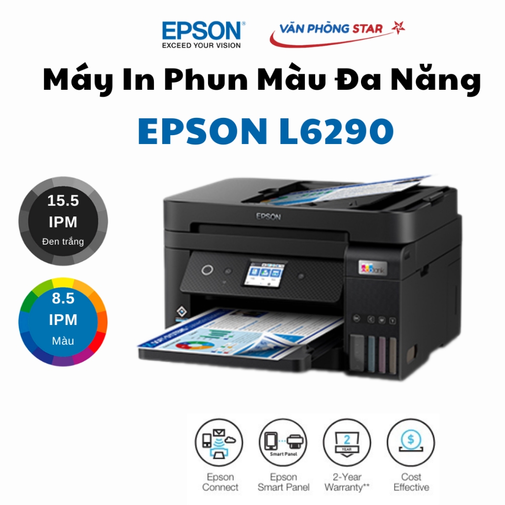 Máy in phun màu đa năng Epson L6290 (A4/A5/ In/ Copy/ Scan/ Fax/ Đảo mặt/ ADF/ WIFI). Bảo hành 2 năm