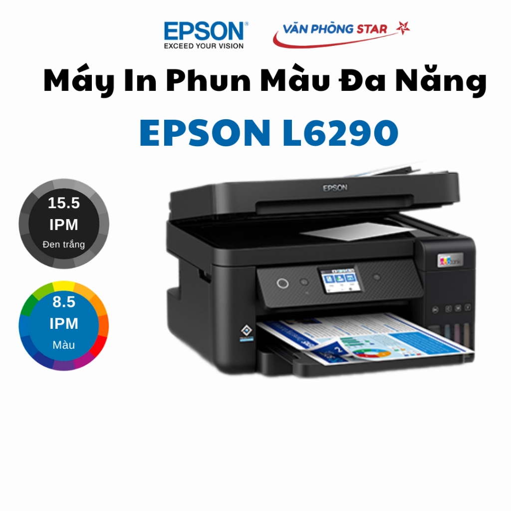 Máy in phun màu đa năng Epson L6290 (A4/A5/ In/ Copy/ Scan/ Fax/ Đảo mặt/ ADF/ WIFI). Bảo hành 2 năm