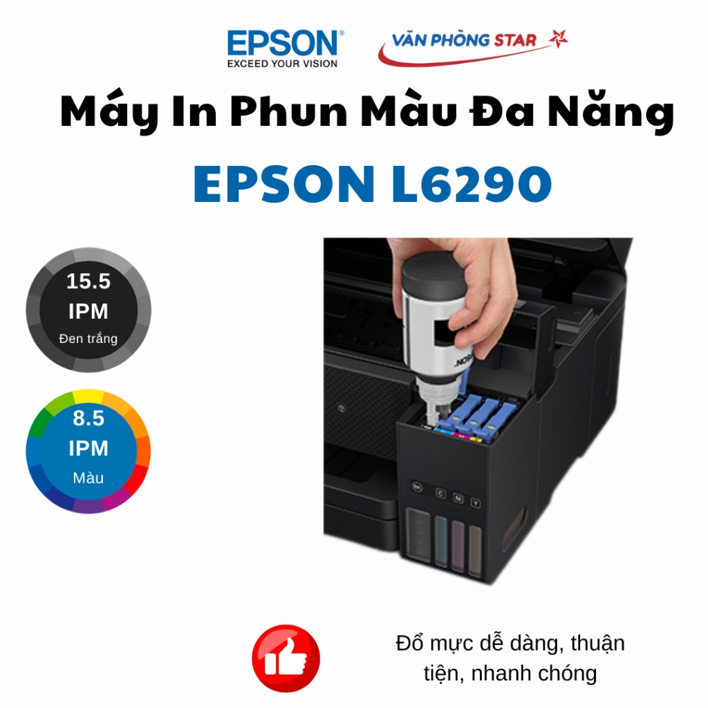 Máy in phun màu đa năng Epson L6290 (A4/A5/ In/ Copy/ Scan/ Fax/ Đảo mặt/ ADF/ WIFI). Bảo hành 2 năm