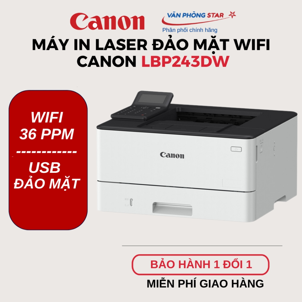 Máy in laser đen trắng Canon LBP 243DW đơn năng (USB, Lan, Wifi, Duplex) Mới 100%.Bảo hành 24 tháng