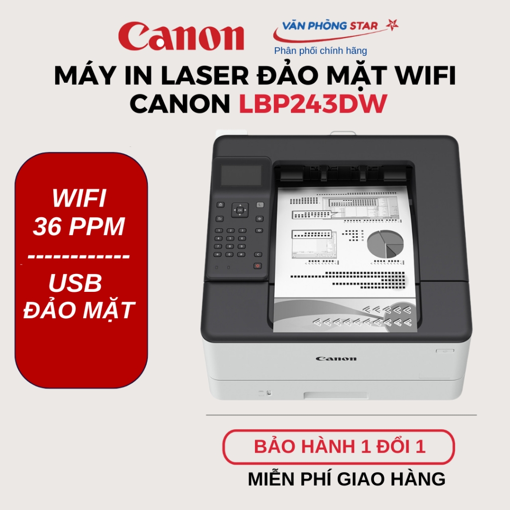 Máy in laser đen trắng Canon LBP 243DW đơn năng (USB, Lan, Wifi, Duplex) Mới 100%.Bảo hành 24 tháng