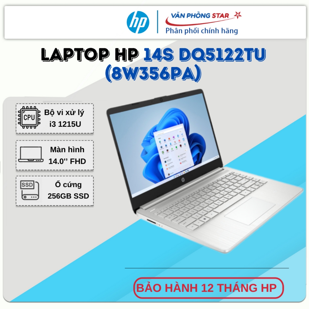 Laptop HP 14s dq5122TU 8W356PA (i3 1215U/ 8GB/ 256GB SSD/Intel UHD Graphics/14 inch FHD/Win11/ Silver)