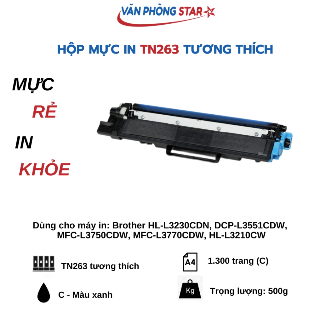 Hộp mực TN263 cho máy in Brother HL-L3230CDN, DCP-L3551CDW, MFC-L3750CDW, MFC-L3770CDW, HL-L3210CW