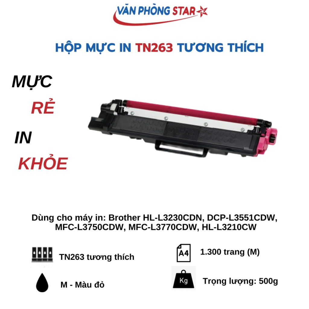 Hộp mực TN263 cho máy in Brother HL-L3230CDN, DCP-L3551CDW, MFC-L3750CDW, MFC-L3770CDW, HL-L3210CW