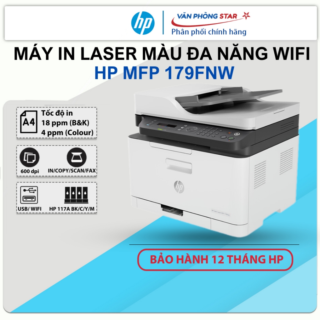 Máy in laser màu đa chức năng HP MFP 179fnw in, copy, scan, fax tốc độ 18 trang/phút cho doanh nghiệp