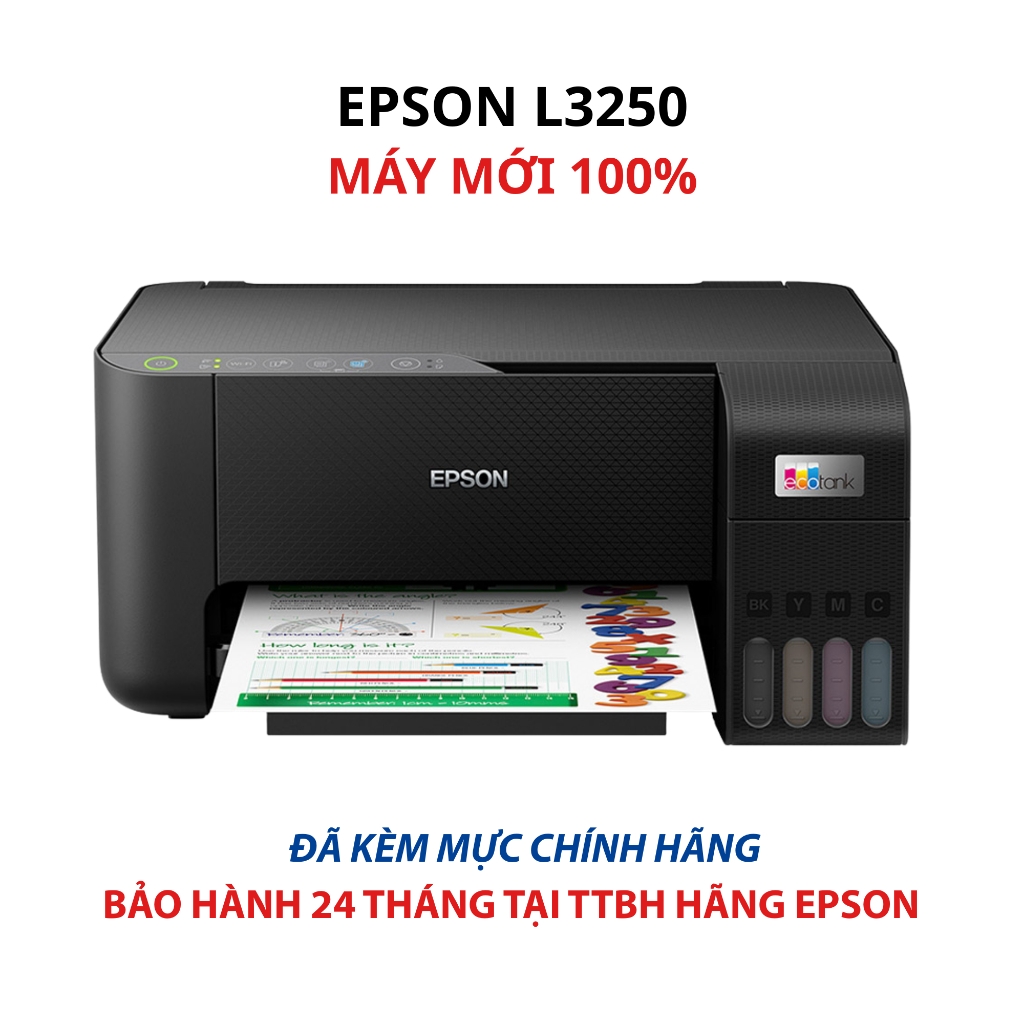 Máy in phun màu đa năng Wifi Epson L3250 khổ A4 - In màu wifi/ copy/ Scan ( Đã kèm mực chính hãng)