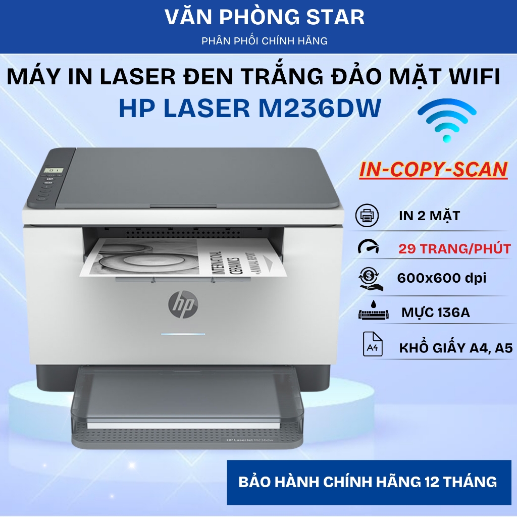 Máy In Laser Đen Trắng HP M236DW – In 2 Mặt Tự Động, Copy, Scan, WiFi - Phù Hợp Văn Phòng Nhỏ