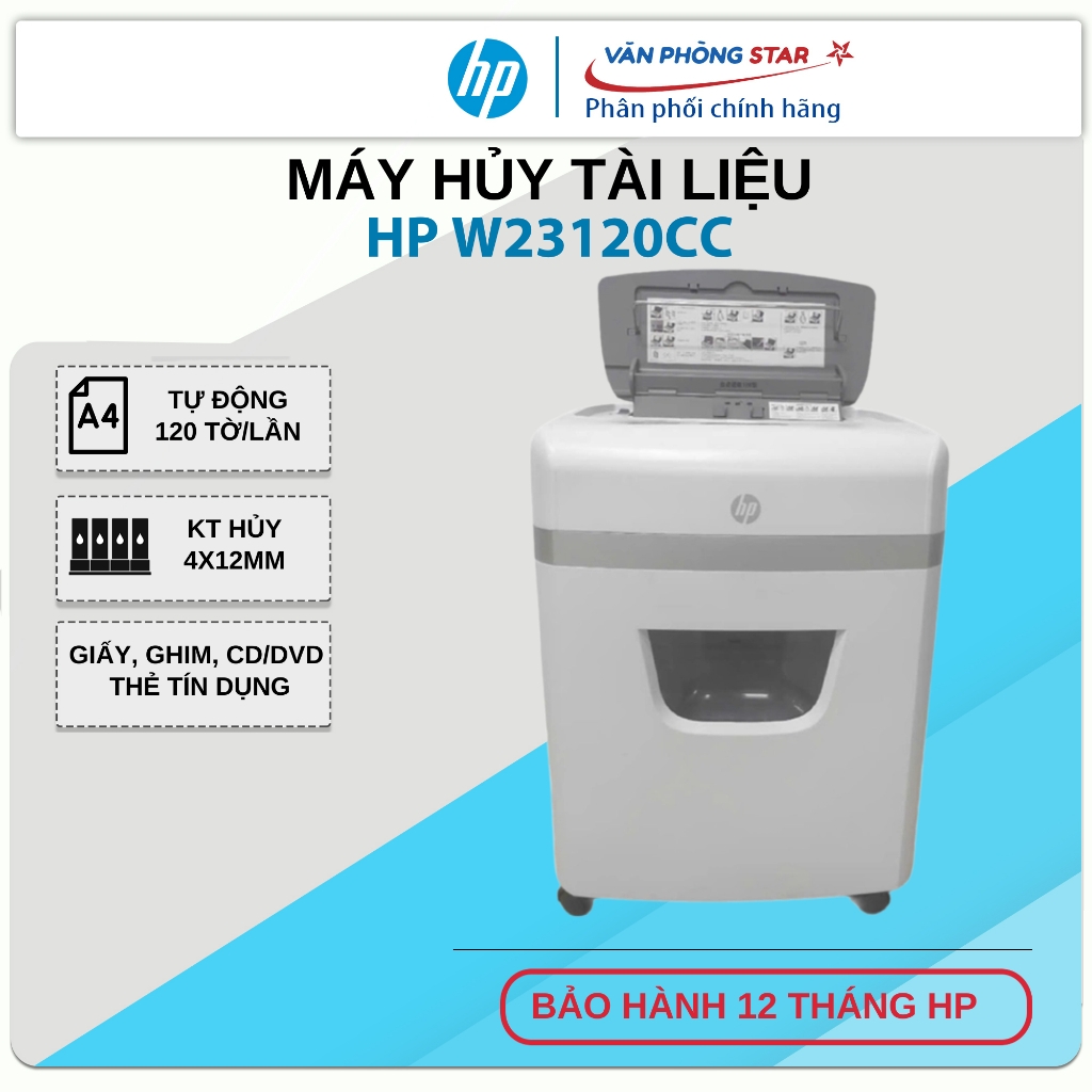 Máy Hủy Tài Liệu HP W23120CC – Hủy sợi 4x12mm tới 120 Tờ/Lần – Bảo Mật Cao, Tiện Dụng Cho Văn Phòng