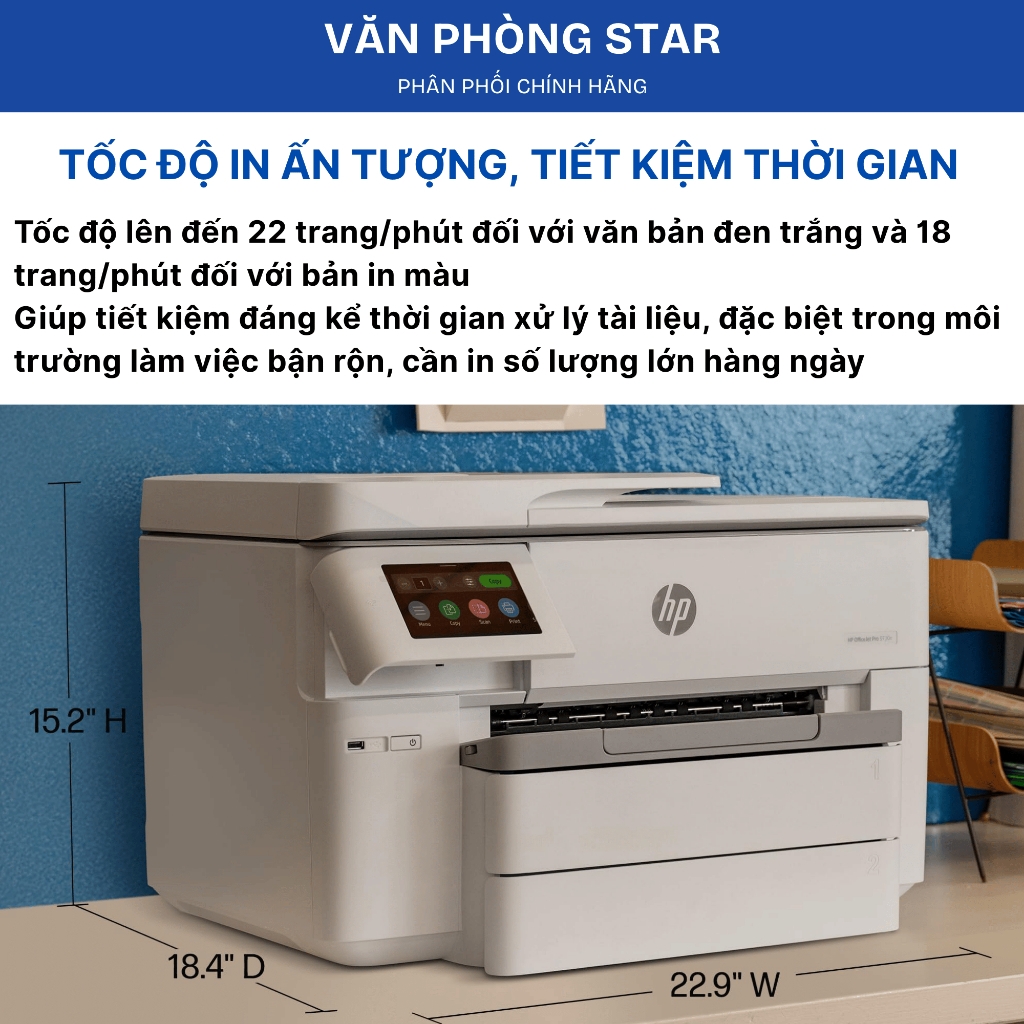 Máy In Phun Màu Đa Năng HP OfficeJet Pro 9730 – In màu A3, Scan Copy Fax, WiFi, LAN, In Đảo Mặt
